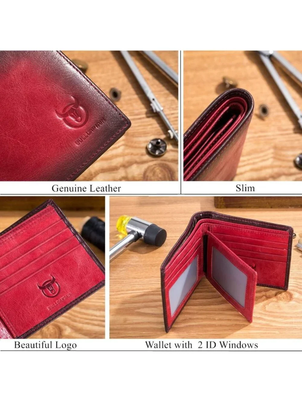 Genuine Leather RFID Wallet for Men, Slim Design, Stylish Crimson Color